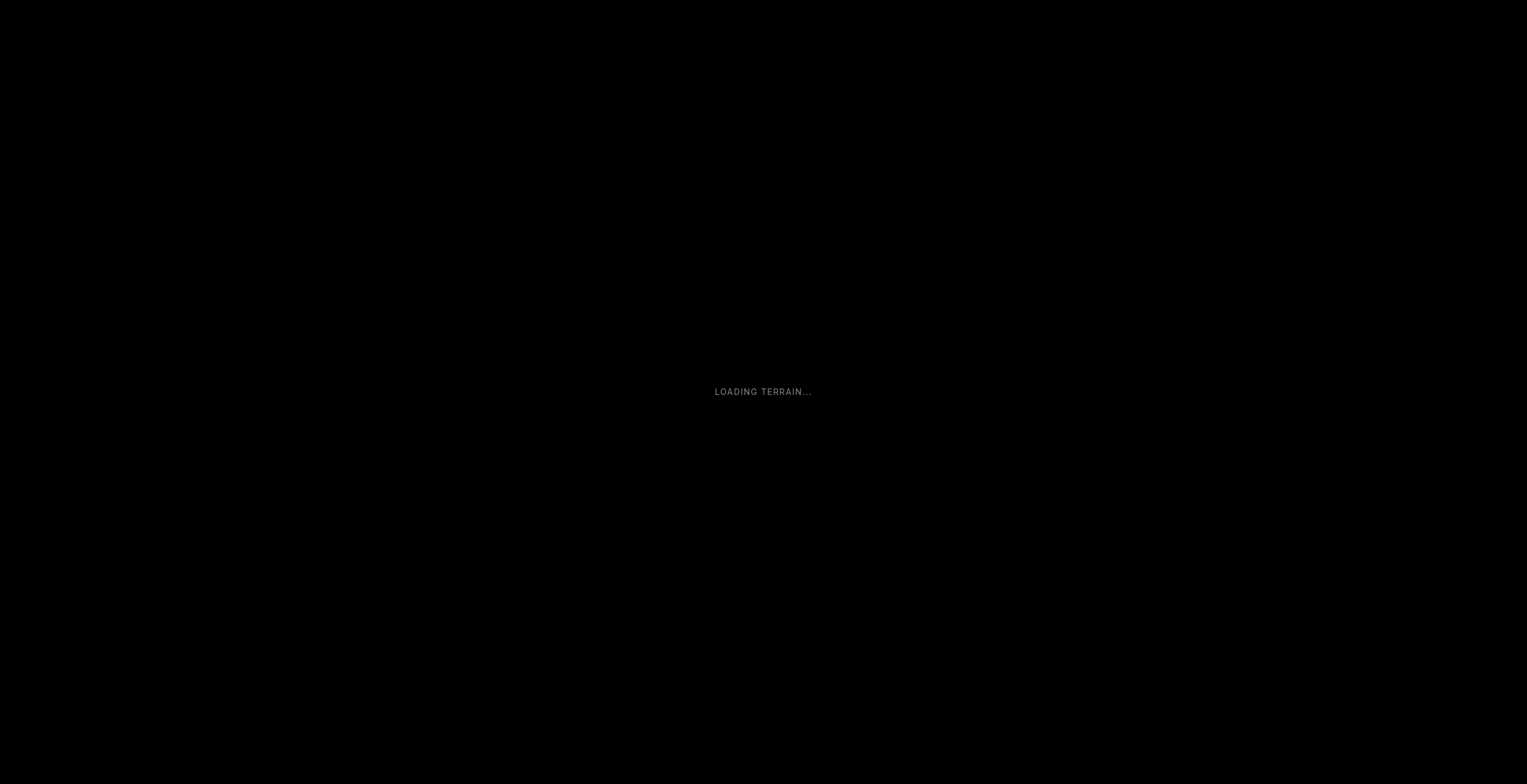 The loading screen. A black frame with the words LOADING TERRAIN set small in grey letterspaced capitals at the centre.